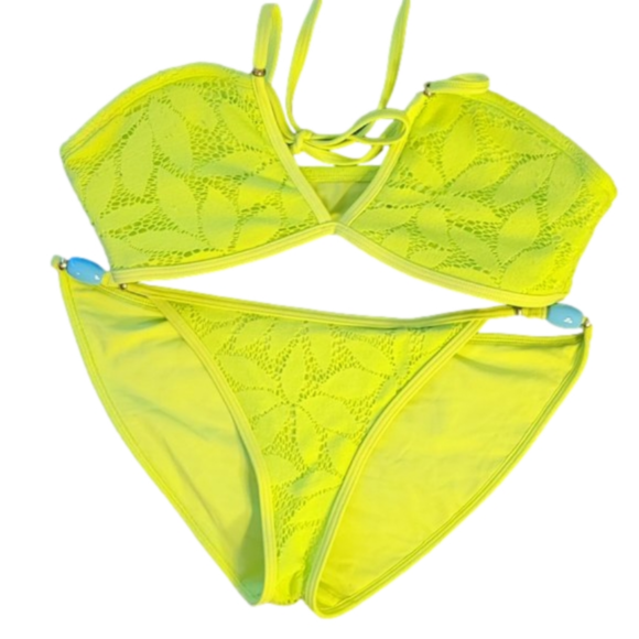 aerie Other - AERIE WOMENS BIKINI-YELLOW GREEN FLORAL PATTERN WITH BEADED STRAPS-MUST SEE!!!